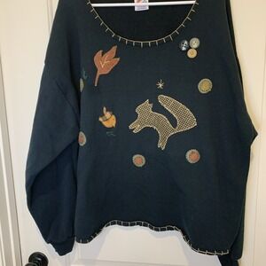 Jerzees 2xl Black Fall Appliqué Sweater Women's Made USA Squirrel Cottage Core